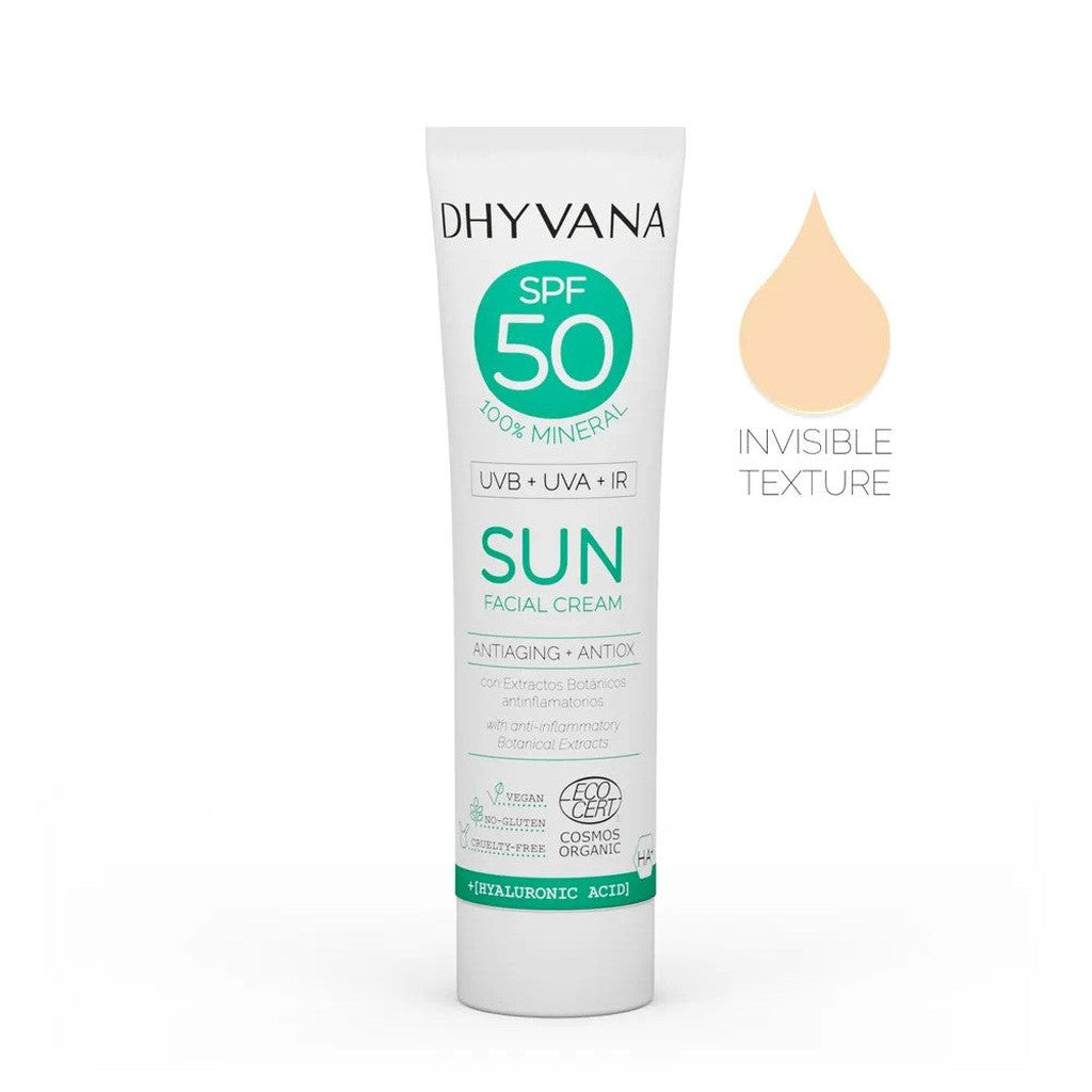 Dhyvana SUN sävytön aurinkovoide kasvoille SK50 - Aurinkotuotteet - Dhyvana - Nicca.fi