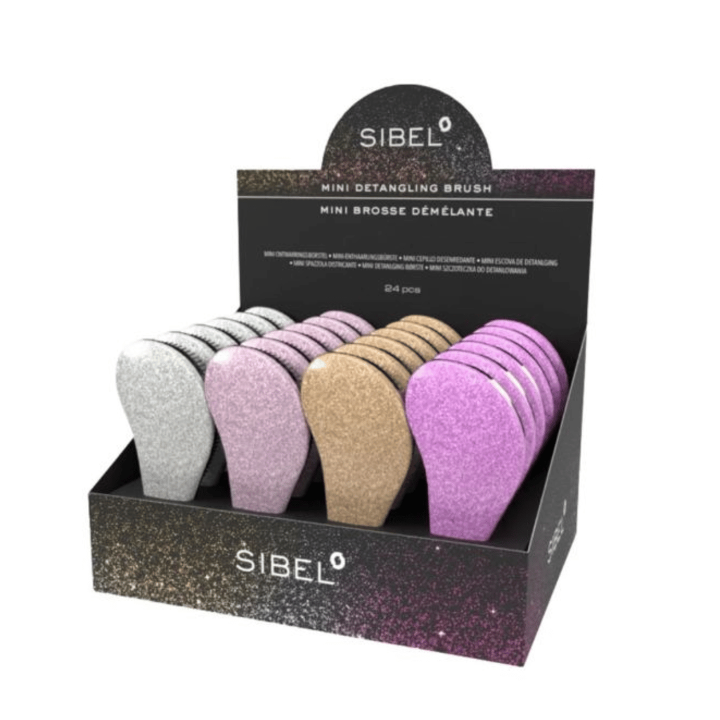 Sibel Mini Detangling Brush Glitter – Display 24 kpl - Selvitysharjat - Sibel - Nicca.fi