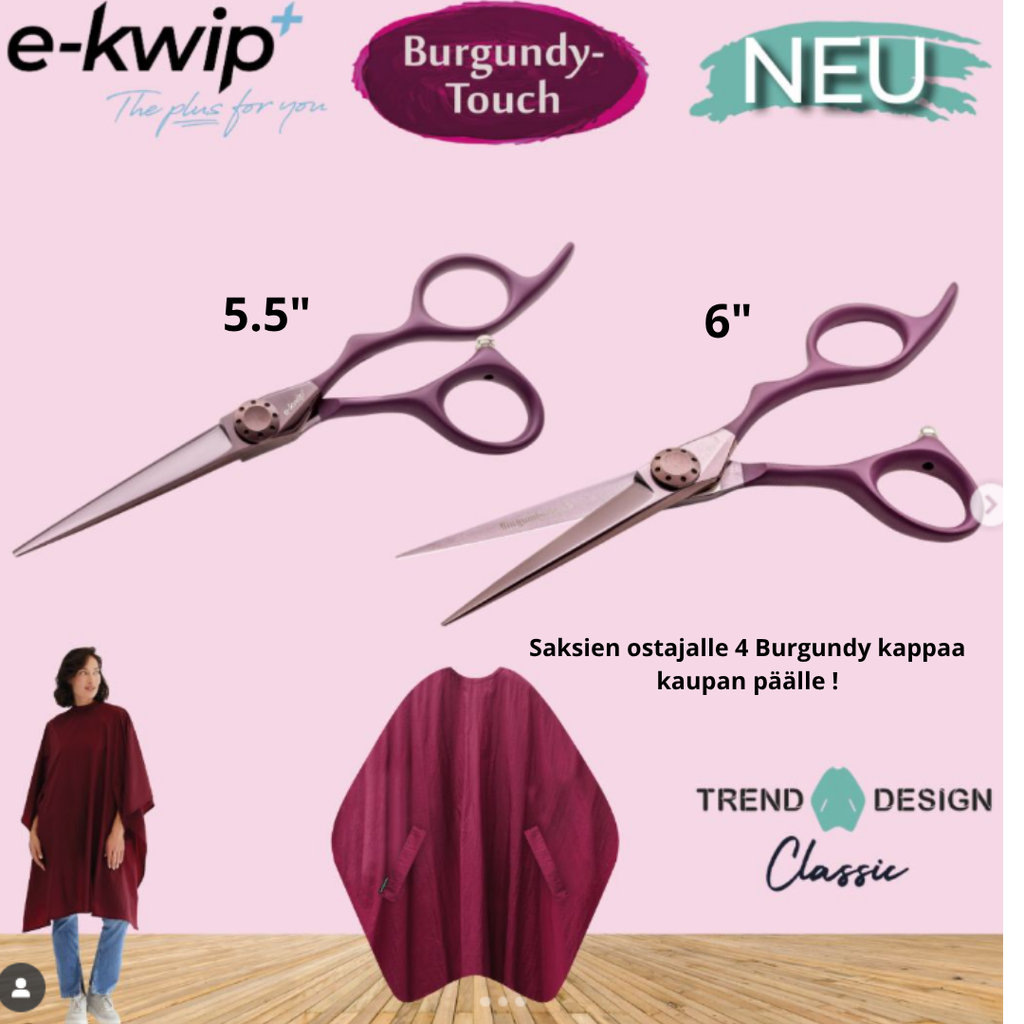 E-kwip + Burgundy-Touch leikkaussakset + 4 kapppaa - Sakset - E-Kwip Plus - Nicca.fi