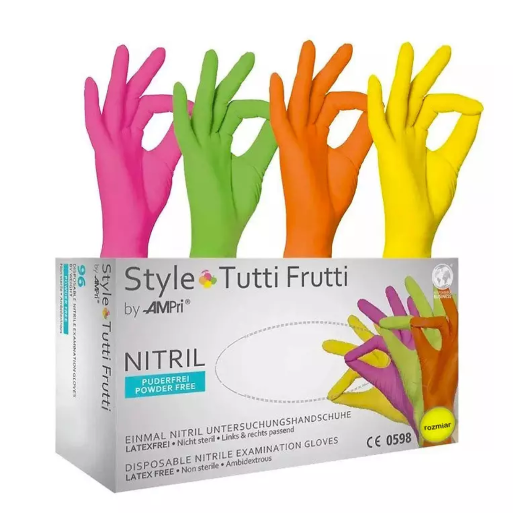 Nitriilikäsine Style Tutti Frutti 100 kpl värilajitelma koko L - Nitriilikäsineet - Ampri - Nicca.fi