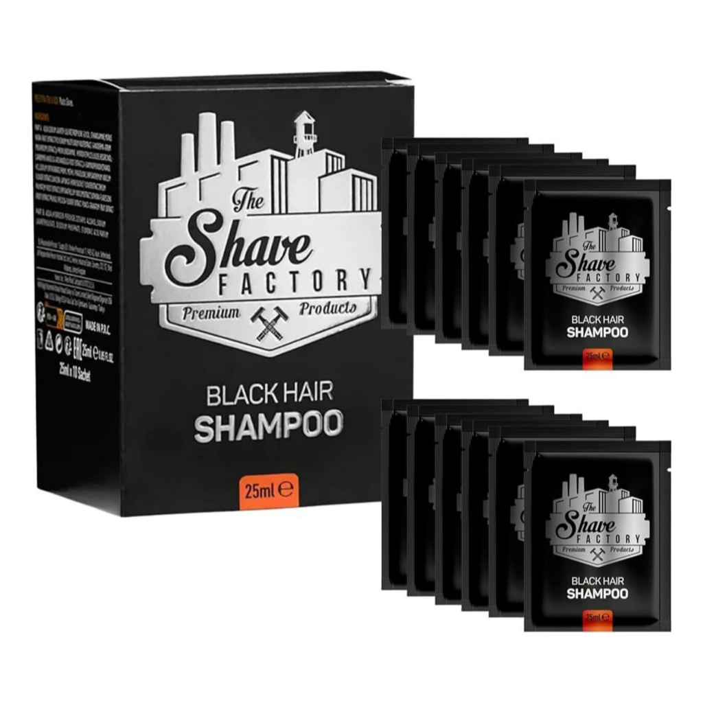 The Shave Factory Black Hair Shampoo 10 × 25 ml - HIUSTENHOITO Shampoot - The Shave Factory - Nicca.fi